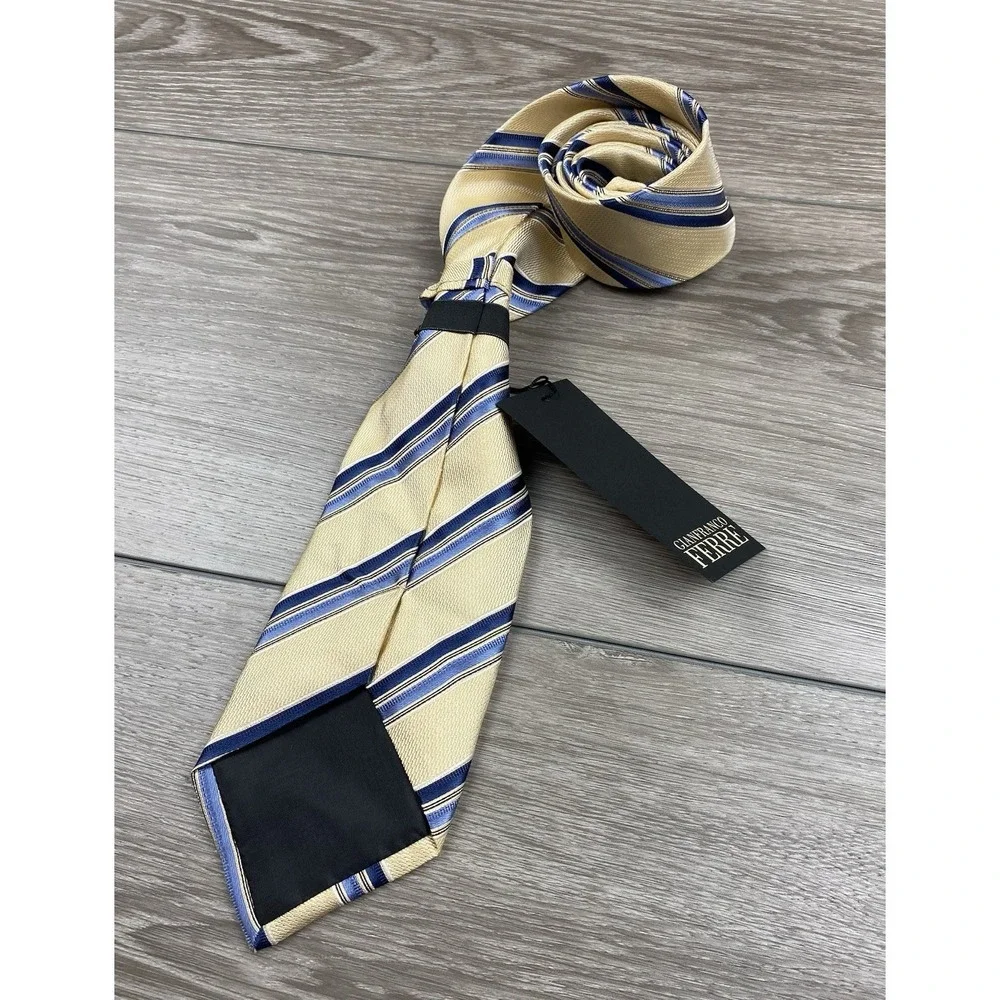 Gianfranco Ferre Men's 100% Silk Striped‎ Neck Tie Yellow Blue New